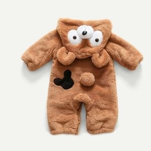 Baby Bear Print Hooded Teddy Jumpsuit